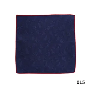 Pañuelo de bolsillo clásico con paisley para hombre azul marino borde rojo elegante