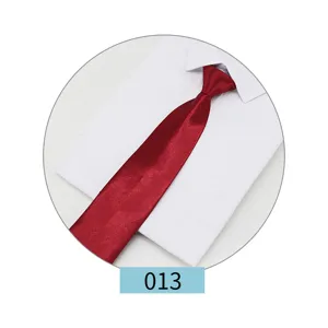 Mens red solid tie detail view, professional formal business suit zipper necktie accessory.