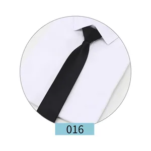 Classic black zipper necktie paired with a crisp white formal dress shirt for men's business.
