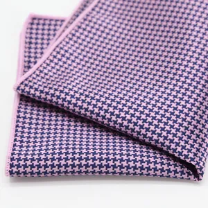 Classic pink and navy blue houndstooth men suit pocket square handkerchief accessory.