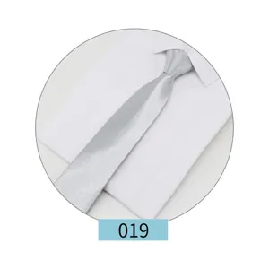 Solid color silver zipper tie product detail view, classic business formal suit wear for men.