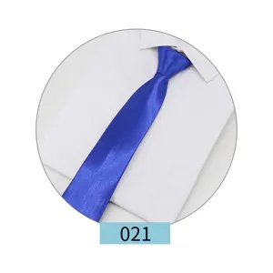 Men's solid blue zipper tie for formal business suits, elegant wedding groom necktie.