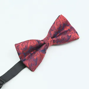 Classic red paisley bow tie for men, elegant wedding and business suit accessory.