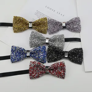 Set papillon con strass da uomo, elegante cravattina a farfalla in cristallo per matrimoni e feste.