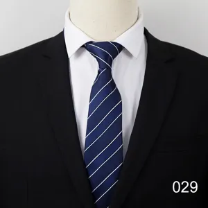 Classic men's business formal striped necktie matched with white shirt for office wear.
