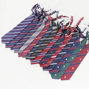 Unisex Preppy Style Diagonal Stripe Necktie Easy-Pull Lazy Tie JK Uniform Shirt Decorative Neck Tie