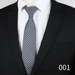 Men's business formal interview necktie, stylish blue geometric pattern jacquard woven silk tie.