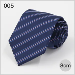 Classic blue business striped necktie for men polyester fabric 8cm width detail view