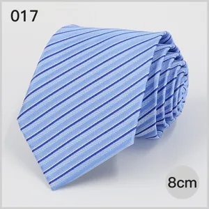 Blue diagonal striped necktie 8cm width business formal menswear detail close up view