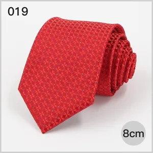 Red business men's necktie 8cm width patterned polyester formal wear suit tie accessory.