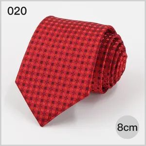 Classic red patterned men's business necktie, 8cm width, premium woven fabric for professional wear.