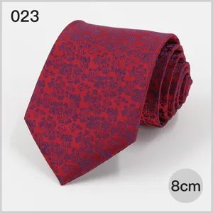 Classic red men business necktie with purple paisley pattern, 8cm wide elegant formal tie.