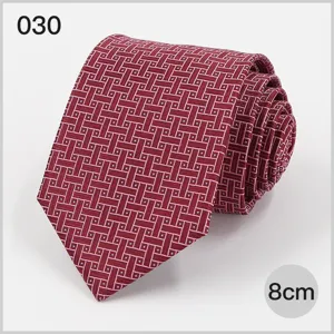 8cm red geometric woven men business tie detail view, classic formal wear necktie accessory.