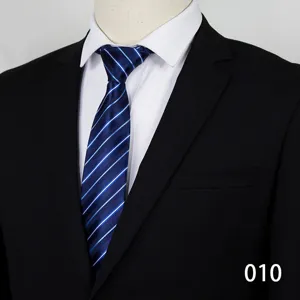 Men's formal blue business tie with black striped design for wedding groom and office wear.