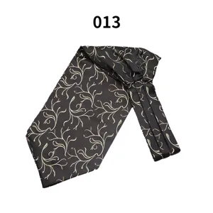 Mens elegant silk feel cravat ascot tie with gold swirl pattern for business suit shirt detail