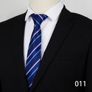 Men's formal blue business tie with elegant black and pink stripes, perfect for weddings and office.