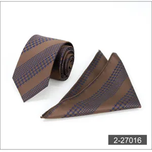Business formal tie and pocket square set for men, professional brown patterned necktie accessory.