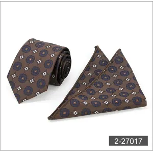 Brown medallion necktie and pocket square set for men business formal suit formal wear accessories.