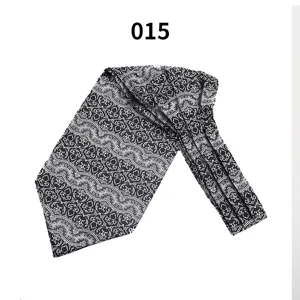 Men's black white paisley ascot tie classic vintage formal business neckwear cravat