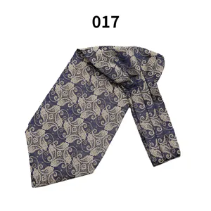 Detailed view of luxury men silk ascot tie featuring classic paisley pattern for formal suit.