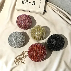 Crystal ball evening clutch bag, sparkling rhinestone round shoulder crossbody bag for women.