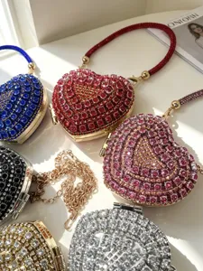 Glitzernde Herz Strass Abendtasche Handtasche mit metalen Ketten schoudertas Damen chic.