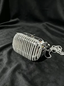 Silberne Strass Abendtasche Handtasche mit Kette, glitzernde Party Clutch Tasche chic.