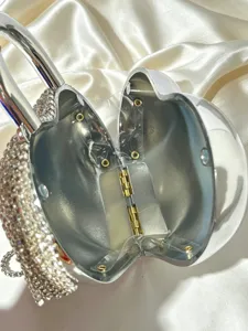 Borsa da sera a cuore con strass pochette metallica argento borsa da sposa festa per donna