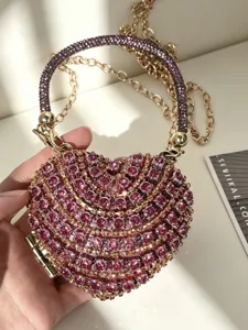 Herzförmige Strass-Mini-Ketten-Umhängetasche für Damen, elegante Abendhandtasche neu.