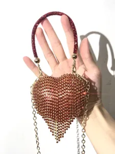 Glitzernde Strass Herz Mini Abendtasche Kristall Umhängetasche Ketten Handtasche