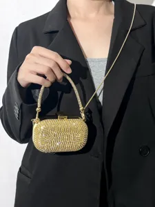 Goldener Strass Clutch Beutel Luxus Party glitzernde Mini Umhaengetasche Kettentasche.