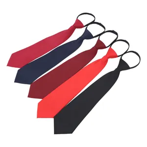 Men's business formal solid color zipper necktie set, easy wear professional suit tie for groom.