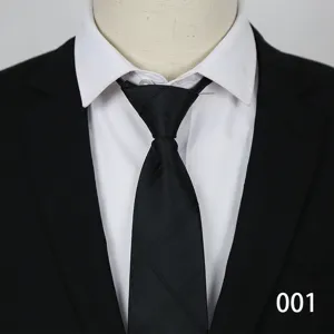Men's black business formal zipper necktie matched with white shirt and black suit.
