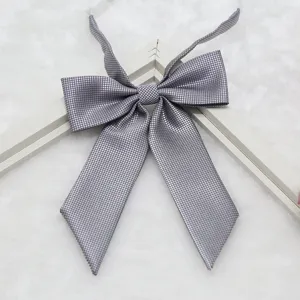 Gray grid pointed uniform necktie, stylish JK bow tie for school sailor collar accessory