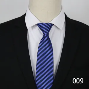 Blue striped business necktie detail view, perfect men's professional suit accessory