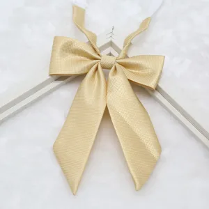 Golden pointed bow tie for JK school uniform, fine grid texture sailor collar bow accessory.