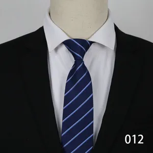 Men business formal blue striped zipper tie for wedding office professional work wear.