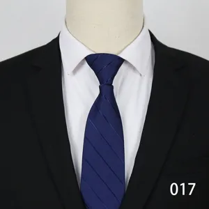 Men business formal blue striped zipper tie detail view, elegant groom wedding necktie.