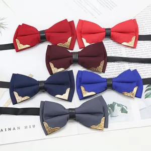 Farfallino Casual alla Moda da Uomo Lavoro Matrimonio Sposo Seta di Poliestere Farfallino Con Decorazione Angolare in Metallo