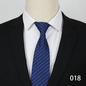 Blue striped zipper necktie for men, professional business wedding suit accessory detail.