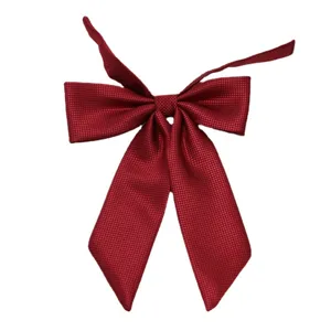 Red JK uniform bow tie with fine grid texture, sharp corner design for sailor school dress.