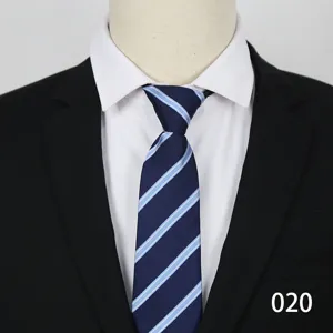 Men's blue striped zipper tie detail shot, perfect for formal business and wedding suits.
