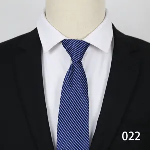 Men's business blue striped zipper tie 8cm formal professional necktie for wedding office.