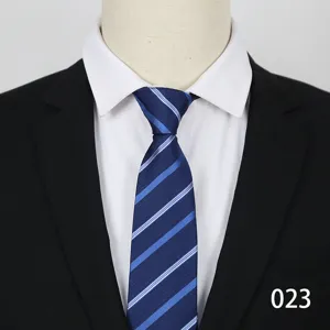 Classic blue striped men's business tie with zipper design, perfect for formal wear and weddings.