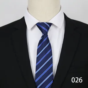 Men's business formal blue striped zipper necktie professional suit matching detail view