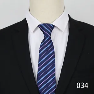 Men's formal blue striped zipper tie business wedding professional necktie apparel