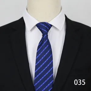 Blue striped zipper necktie for men business suit wedding professional wear accessory