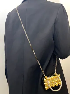 Acrylic evening rhinestone bag, chic gold chain shoulder bag, fashion trendy crossbody bag.