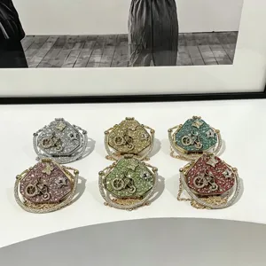 Acrylic Rhinestone Evening Bag For Women Mini Hard Shell Clutch Purse Wedding Party Dress Handbag With Chain