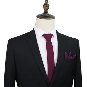 Men's Business Suit Tie Set Solid Color Formal Necktie with Pocket Square for Wedding